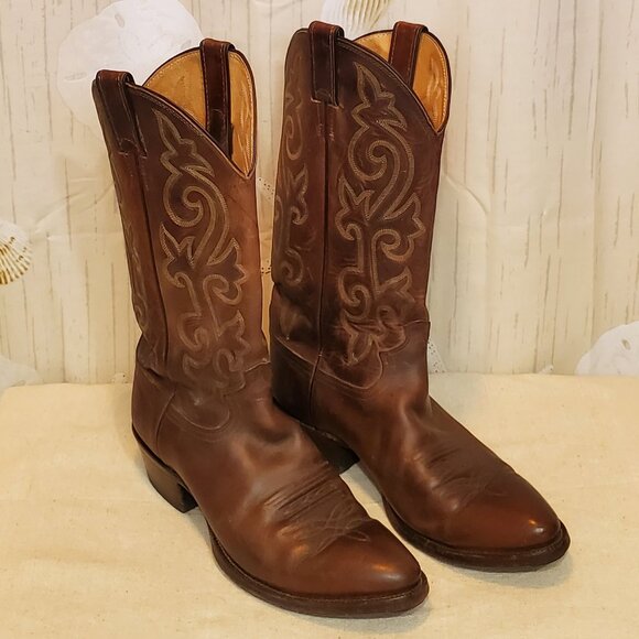 VINTAGE JUSTIN NATURAL FINISH WESTERN WORK BOOTS SIZE 9D MADE IN USA - Picture 2 of 8